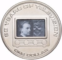 Cook Islands coin 1 Dollar - Elizabeth II - 80th Anniversary of the Television (2006) reverse reverse of 1 Dollar - Elizabeth II - 80th Anniversary of the Television (2006) coin with KM# 1428 from Cook Islands. Inscription: 80 YEARS OF TELEVISION ONE DOLLAR