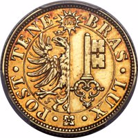 Swiss cantons coin 10 Francs (1848) obverse obverse of 10 Francs (1848) coin with KM# 139 from Swiss cantons. Inscription: · POST · TENE- -BRAS · LUX · IHS