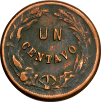 reverse of 1 Centavo (1878 - 1880) coin with KM# 40 from Honduras. Inscription: UN CENTAVO