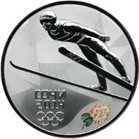 Russia coin 3 Roubles - 2014 Winter Olympics, Sochi - Ski Jumping (2014) reverse reverse of 3 Roubles - 2014 Winter Olympics, Sochi - Ski Jumping (2014) coin with Y# 1477 from Russia. Inscription: СОЧИ 2014