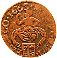 Dutch Republic coin 1 Duit (1604 - 1669) obverse obverse of 1 Duit (1604 - 1669) coin with KM# 14 from Dutch Republic. Inscription: LVCTOR.ET.EMERGO (year)