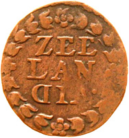 Dutch Republic coin 1 Duit (1604 - 1669) reverse reverse of 1 Duit (1604 - 1669) coin with KM# 14 from Dutch Republic. Inscription: ZEE LAN DIA