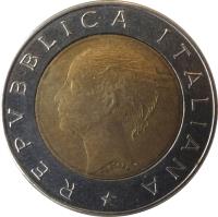 Italy coin 500 Lire - Bank of Italy Centennial (1993) obverse obverse of 500 Lire - Bank of Italy Centennial (1993) coin with KM# 160 from Italy. Inscription: REPUBLICA ITALIANA