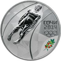 reverse of 3 Roubles - 2014 Winter Olympics, Sochi - Luge (2014) coin with Y# 1486 from Russia. Inscription: СОЧИ 2014