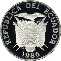 obverse of 1000 Sucres - FIFA World Championship 1986 (1986) coin with KM# 88 from Ecuador. Inscription: REPUBLICA DEL ECUADOR 1986