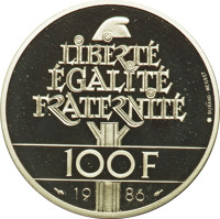 France coin 100 Francs - 100th Anniversary of the Statue of Liberty (1986) reverse reverse of 100 Francs - 100th Anniversary of the Statue of Liberty (1986) coin with KM# 960c from France. Inscription: LIBERTE-EGALITE-FRATERNITE 100 FRANCS 1986
