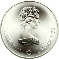 obverse of 10 Dollars - Elizabeth II - Field Hockey (1976) coin with KM# 112 from Canada. Inscription: ELIZABETH II CANADA 1976