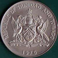Trinidad and Tobago coin 1 Dollar (1976 - 1984) obverse obverse of 1 Dollar (1976 - 1984) coin with KM# 34 from Trinidad and Tobago. Inscription: REPUBLIC OF TRINIDAD AND TOBAGO TOGETHER WE ASPIRE TOGETHER WE ACHIEVE FM 1976