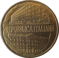 obverse of 200 Lire - 100th Anniversary of Customs Services Academy (1996) coin with KM# 184 from Italy. Inscription: REPUBBLICA ITALIANA DRIUTTI