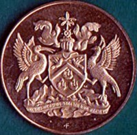 obverse of 5 Cents - Elizabeth II - 10th Anniversary of Independence (1972) coin with KM# 10 from Trinidad and Tobago. Inscription: TOGETHER WE ASPIRE TOGETHER WE ACHIEVE FM