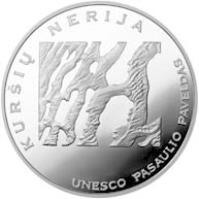 reverse of 50 Litų - Curonian spit UNESCO World Heritage (2004) coin with KM# 141 from Lithuania. Inscription: KURŠIŲ NERIJA UNESCO PASAULIO PAVELDAS
