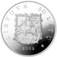 obverse of 50 Litų - Historical and Architectural Monuments of Lithuania - Tytuvėnai architectural ensemble (2009) coin with KM# 164 from Lithuania. Inscription: LIETUVA 50 LITŲ 2009