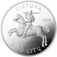 obverse of 50 Litų - Historical and Architectural Monuments of Lithuania - Kaunas castle (2008) coin with KM# 155 from Lithuania. Inscription: LIETUVA 50 LITŲ 2009