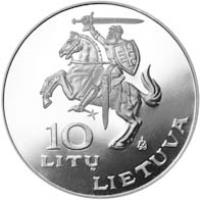 obverse of 10 Litų - World Lithuanians Song Festival (1994) coin with KM# 96 from Lithuania. Inscription: 10 LITŲ LIETUVA