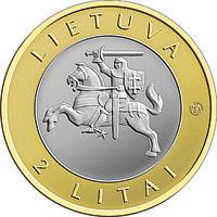 obverse of 2 Litai - Lithuanian resorts - Birštonas - Colourized (2012) coin with KM# 183.2 from Lithuania. Inscription: LIETUVA 2 LITAI