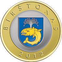 reverse of 2 Litai - Lithuanian resorts - Birštonas - Colourized (2012) coin with KM# 183.2 from Lithuania. Inscription: BIRŠTONAS 2012