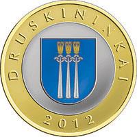 reverse of 2 Litai - Lithuanian resorts - Druskininkai - Colourized (2012) coin with KM# 184.2 from Lithuania. Inscription: DRUSKININKAI 2012