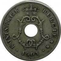 obverse of 10 Centimes - Leopold II - Dutch text (1902 - 1903) coin with KM# 49 from Belgium. Inscription: KONINKRIJK BELGIË ** · 1903 ·