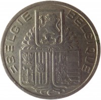 obverse of 5 Francs - Leopold III - BELGIE-BELGIQUE (1938 - 1939) coin with KM# 117 from Belgium. Inscription: BELGIE BELGIQUE