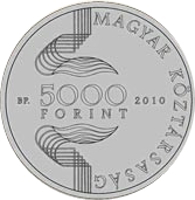 Hungary coin 5000 Forint - European Watersport Championships (2010) obverse obverse of 5000 Forint - European Watersport Championships (2010) coin with KM# 821 from Hungary. Inscription: MAGYAR KÖZTÁRSASÁG BP. 5000 FORINT 2010