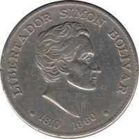 reverse of 50 Centavos - 150th Anniversary of the Proclamation of Independence of Colombia (1960) coin with KM# 223 from Colombia. Inscription: LIBERTADOR SIMON BOLIVAR 1810-1960