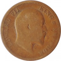 obverse of 1/4 Anna - Edward VII (1906 - 1910) coin with KM# 502 from India. Inscription: EDWARD VII KING & EMPEROR