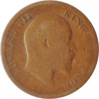 India coin 1/4 Anna - Edward VII (1906 - 1910) obverse obverse of 1/4 Anna - Edward VII (1906 - 1910) coin with KM# 502 from India. Inscription: EDWARD VII KING & EMPEROR