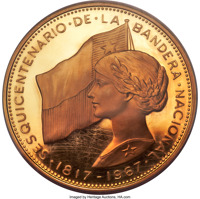 obverse of 500 Pesos - 150th Anniversary of National Flag (1968) coin with KM# 187 from Chile. Inscription: SESQUICENTENARIO·DE·LA·BANDERA·NACIONAL ·1817-1967·