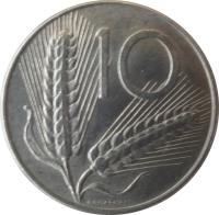 reverse of 10 Lire (1951 - 2001) coin with KM# 93 from Italy. Inscription: 10 ROMAGNOLI