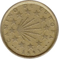 Spain coin 100 Pesetas - Juan Carlos I - Way of St. James (1993) obverse obverse of 100 Pesetas - Juan Carlos I - Way of St. James (1993) coin with KM# 922 from Spain. Inscription: CAMINO DE EUROPA - · - 1993 - · -