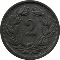 Switzerland coin 2 Rappen (1942 - 1946) reverse reverse of 2 Rappen (1942 - 1946) coin with KM# 4.2b from Switzerland. Inscription: 2 B