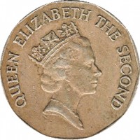 obverse of 1 Dollar - Elizabeth II - 3'rd Portrait (1990 - 2012) coin with KM# 99 from Belize. Inscription: QUEEN ELIZABETH THE SECOND