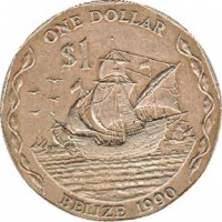 reverse of 1 Dollar - Elizabeth II - 3'rd Portrait (1990 - 2012) coin with KM# 99 from Belize. Inscription: ONE DOLLAR $1 BELIZE 1990