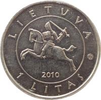 obverse of 1 Litas - 600th Anniversary of the Battle of Grunwald (2010) coin with KM# 172 from Lithuania. Inscription: Lietuva 1 Litas 2010