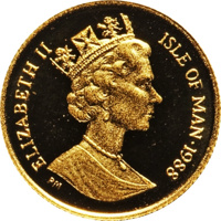 obverse of 1/25 Crown - Elizabeth II - Manx Cat (1988) coin with KM# 235 from Isle of Man. Inscription: ELIZABETH II ISLE OF MAN·1988 PM