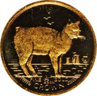 Isle of Man coin 1/25 Crown - Elizabeth II - Manx Cat (1988) reverse reverse of 1/25 Crown - Elizabeth II - Manx Cat (1988) coin with KM# 235 from Isle of Man. Inscription: 9999 FINE 1/25 oz. GOLD CROWN