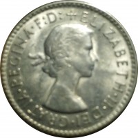 Australia coin 3 Pence - Elizabeth II - With F:D:; 1'st Portrait (1955 - 1964) obverse obverse of 3 Pence - Elizabeth II - With F:D:; 1'st Portrait (1955 - 1964) coin with KM# 57 from Australia. Inscription: +ELIZABETH · II · DEI · GRATIA · REGINA · F:D: