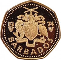 obverse of 1 Dollar - Elizabeth II - Larger (1973 - 1986) coin with KM# 14.1 from Barbados. Inscription: BARBADOS 1979 PRIDE AND INDUSTRY