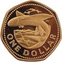 Barbados coin 1 Dollar - Elizabeth II - Larger (1973 - 1986) reverse reverse of 1 Dollar - Elizabeth II - Larger (1973 - 1986) coin with KM# 14.1 from Barbados. Inscription: ONE DOLLAR