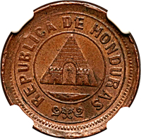 obverse of 1 Centavo (1890 - 1908) coin with KM# 59 from Honduras. Inscription: REPUBLICA DE HONDURAS