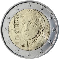 obverse of 2 Euro - Helene Schjerfbeck (2012) coin with KM# 182 from Finland. Inscription: HELENE SCHJERFBECK FI 2012 1862-1946