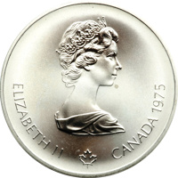 obverse of 10 Dollars - Elizabeth II - Sailing (1975) coin with KM# 104 from Canada. Inscription: ELIZABETH II CANADA 1975