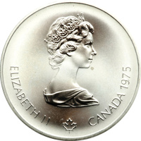 Canada coin 10 Dollars - Elizabeth II - Sailing (1975) obverse obverse of 10 Dollars - Elizabeth II - Sailing (1975) coin with KM# 104 from Canada. Inscription: ELIZABETH II CANADA 1975