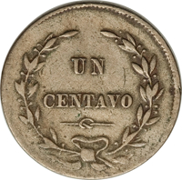 Costa Rica coin 1 Centavo (1865 - 1868) reverse reverse of 1 Centavo (1865 - 1868) coin with KM# 109 from Costa Rica. Inscription: UN CENTAVO