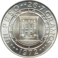 Dominican Republic coin 1 Peso - 25th Anniversary of the Central Bank (1972) reverse reverse of 1 Peso - 25th Anniversary of the Central Bank (1972) coin with KM# 34 from Dominican Republic.