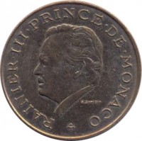 Monaco coin 10 Francs - Rainier III (1975 - 1982) obverse obverse of 10 Francs - Rainier III (1975 - 1982) coin with KM# 154 from Monaco. Inscription: RAINIER III PRINCE DE MONACO G. SIMON