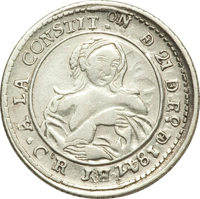 obverse of 1 Real (1847) coin with KM# 65 from Costa Rica. Inscription: A LA COSTIT.ON DE 21 DE Eo. D 1847 JB Co.R