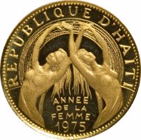 obverse of 200 Gourdes - International Women's Year (1975) coin with KM# 125 from Haiti. Inscription: REPUBLIQUE D'HAITI ANNÉE DE LA FEMME 1975