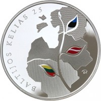 Lithuania coin 50 Litų - Lithuania’s Road to Independence - 25th anniversary of the Baltic Way (2014) reverse reverse of 50 Litų - Lithuania’s Road to Independence - 25th anniversary of the Baltic Way (2014) coin with KM# 200 from Lithuania. Inscription: BALTIJOS KELIAS 25