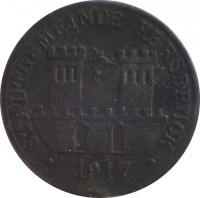 obverse of 5 Pfennig - Hersburg (Statd, Bayern) (1917) coin with F# 210.1 from Germany. Inscription: STADTGEMEINDE HERSBRUCK · 1917 ·